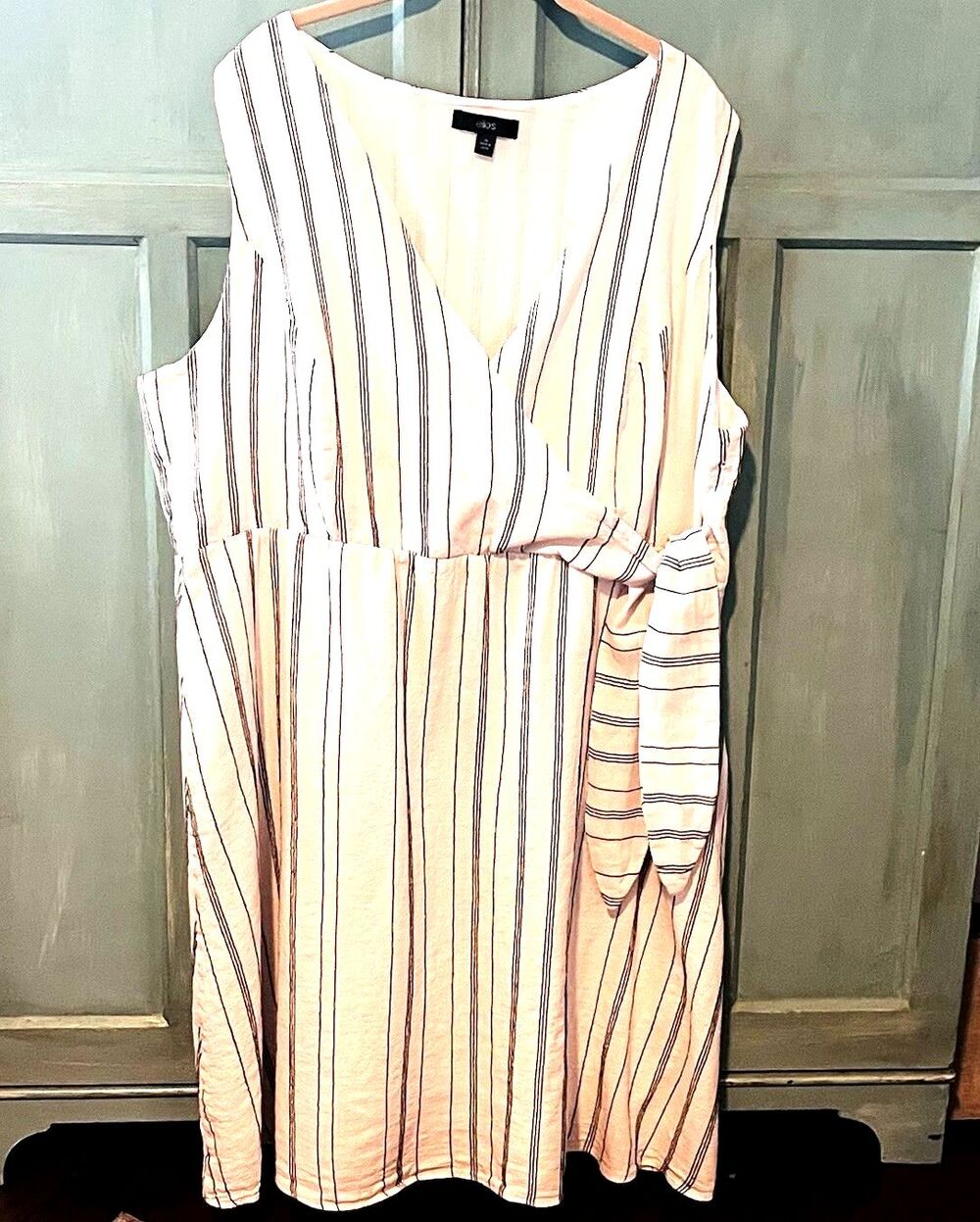 Ellos Women’s Mock Wrap Dress Side Tie & Zipper Linen Blend V-neck Plus Size 26
